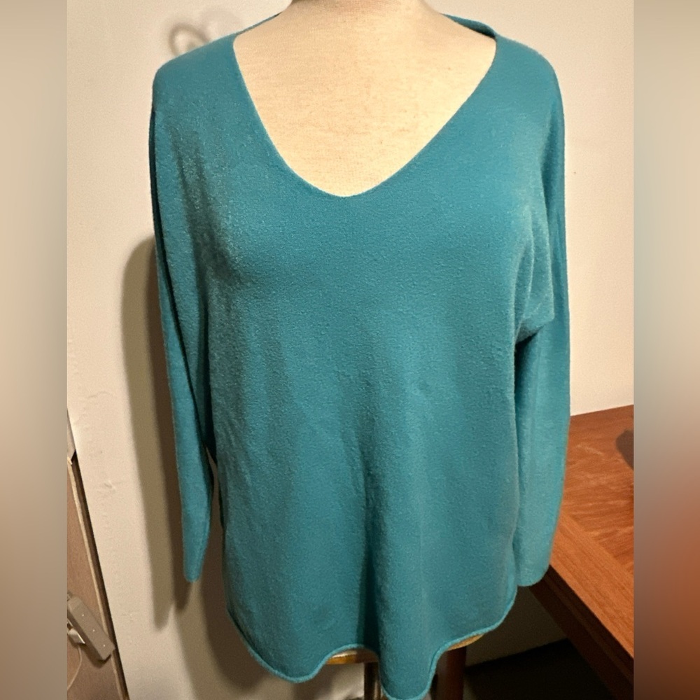 Women’s Sweater Viscose Wool Cashmere Nylon Blend Long slv Pullover V-neck Sz L